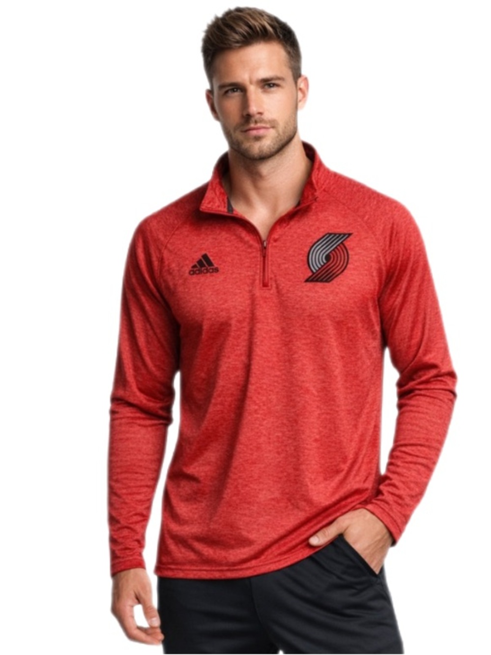 NWOT Adidas Portland Trail Blazers Red Quarter-Zip Pullover — Size M